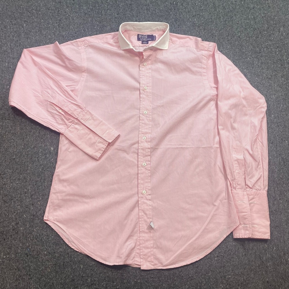 Polo Ralph Lauren Shirt Sz 15.5 Mens Pink Stripe Sea Island Cotton Made England